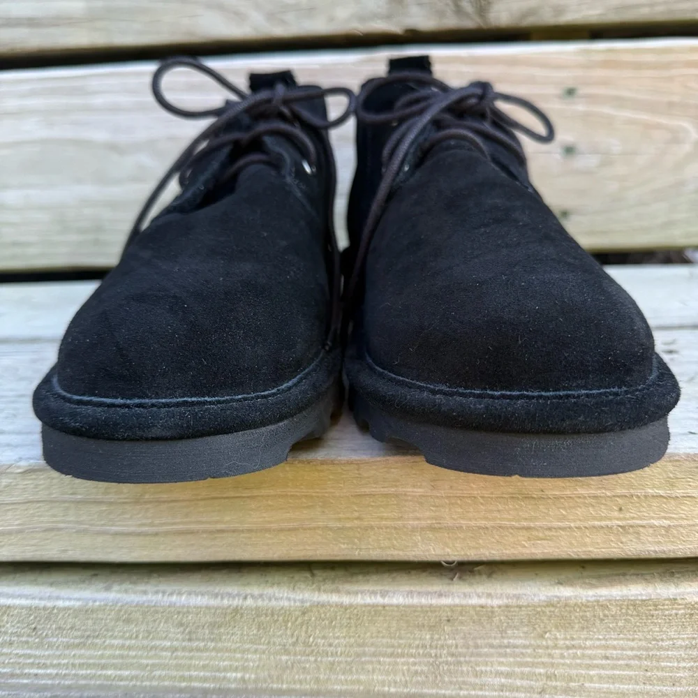 Bearpaw Suede Skye Chukka Boots Black Wool Fur Lined Lace Up Flats